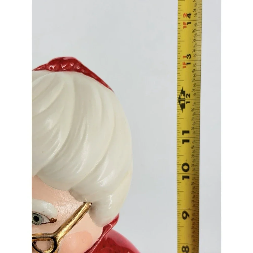 Vtg Atlantic Mold Large Mrs Claus Knit Ceramic Glitter Plastic eyes Christmas
